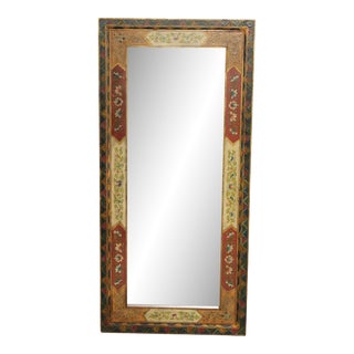 Early 21st Century Asian Tibetan Style Floral Painted Full Length Mirror For Sale