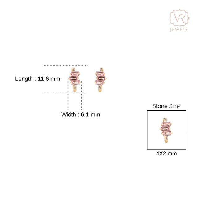 14k Yellow Gold Pink Sapphire & Diamond Baguette Huggie Hoop Earrings for Gift- 2 Pieces For Sale - Image 9 of 12