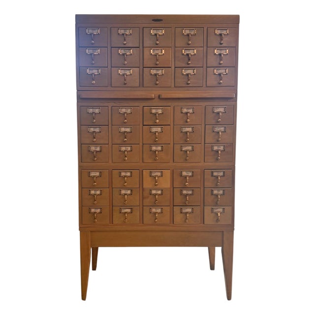 Vintage Remington Rand Library Bureau 45-Drawer Card Catalog Cabinet on Raised Leg Base For Sale