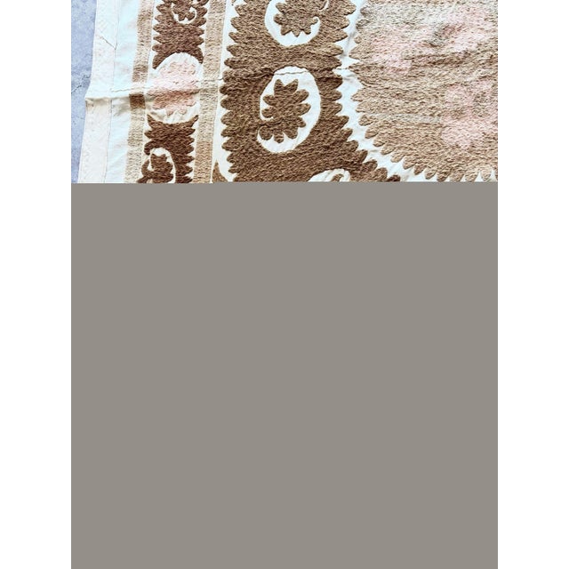 Suzani Wall Tapestry - Neutral Tan Uzbek Tablecloth 5' X 5'1'' For Sale - Image 4 of 9