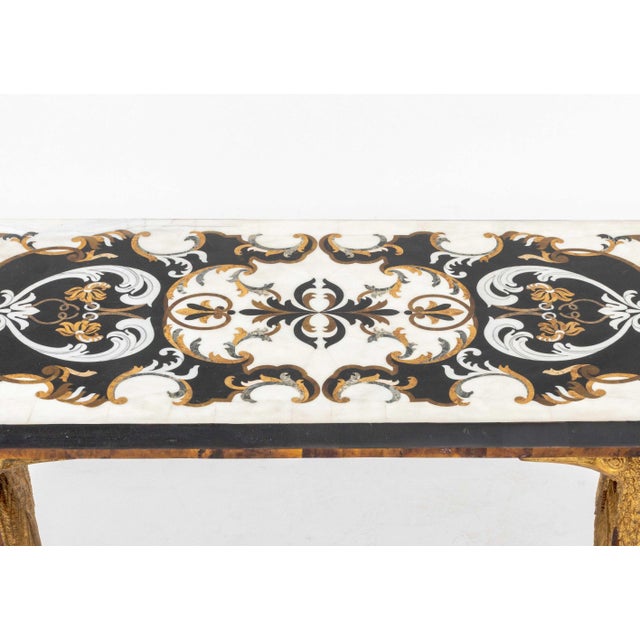Empire Revival Pietra Dura Top Crane Motif Console Table For Sale - Image 4 of 11