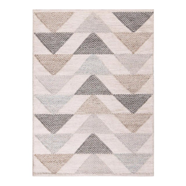 Rug & Kilim’s Scandinavian Style Geometric Cream & Gray Wool Kilim Outdoor Rug - 6'x9' For Sale