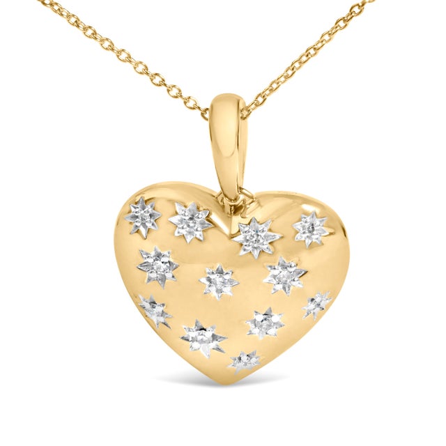 Contemporary Gold Vermeil 1/10 Cttw Diamond Bold Heart Pendant Necklace For Sale - Image 3 of 4