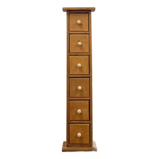 Vintage Pine Six Drawer Narrow Vertical Apothecary Cabinet Storage For Sale