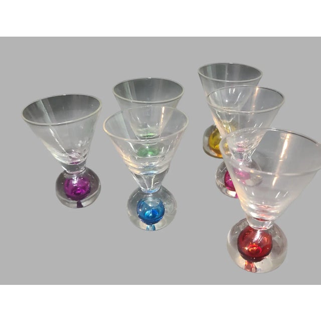 Italian Vintage Set of 6 Italian Art Glass Colorful Bubble Base Cordials, Shot, Snap, Glasses For Sale - Image 3 of 7