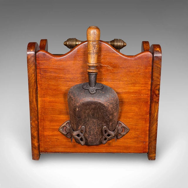 Wood Antique Coal Purdonium, English, Walnut, Brass, Fireside Fuel Keep, Victorian For Sale - Image 7 of 12