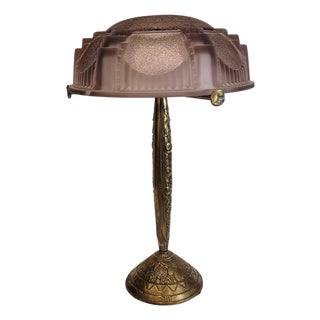 Art Deco Table Lamp in Bronze and Bent Glass from Muller Fréres, Luneville, France, 1930s For Sale