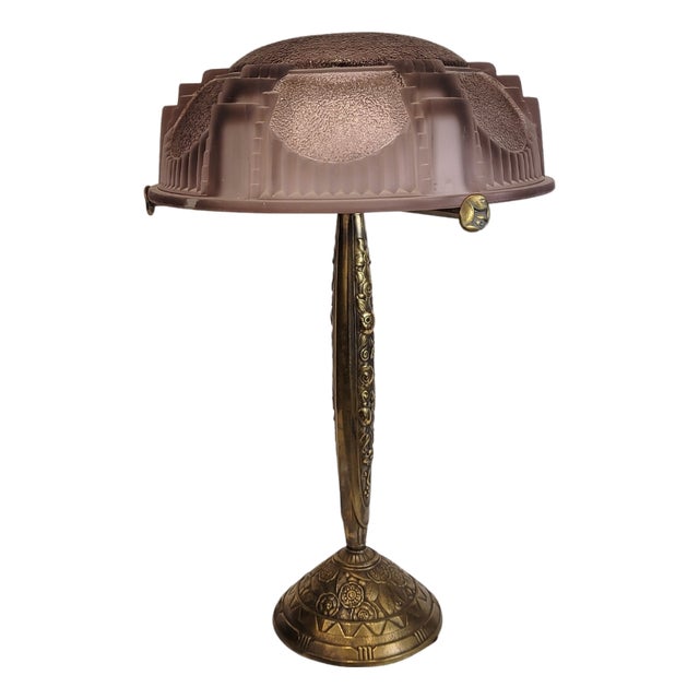 Art Deco Table Lamp in Bronze and Bent Glass from Muller Fréres, Luneville, France, 1930s For Sale