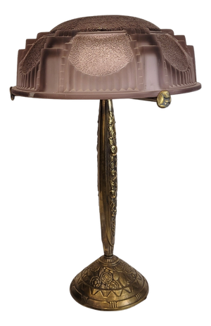 Art Deco Table Lamp in Bronze and Bent Glass from Muller Fréres, Luneville, France, 1930s