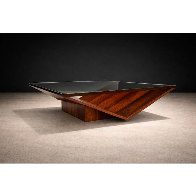 1960s Brazilian Modern Coffee Table in Rosewood, Glass & Metal, Attributed to Joaquim Tenreiro, 1960s For Sale - Image 5 of 16