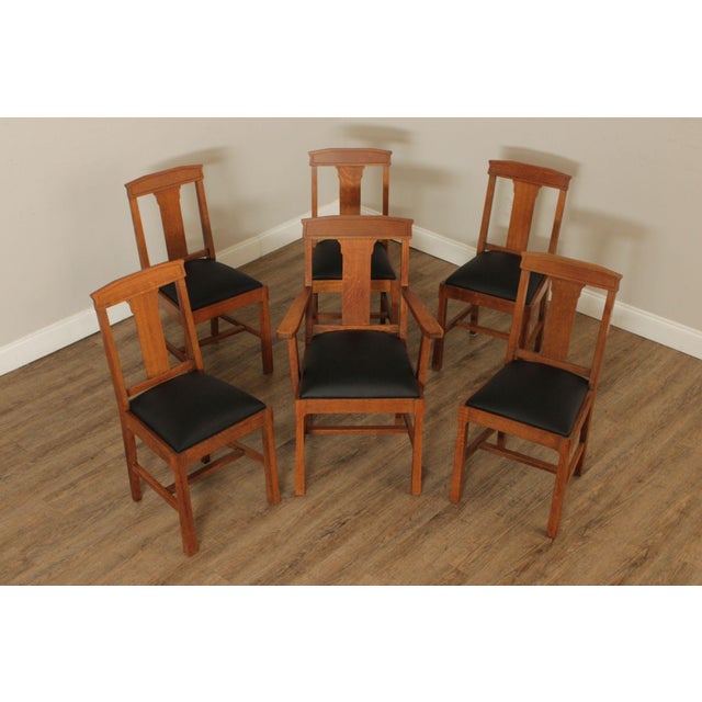Mission J.K. Rishel Furniture Co. Antique Mission Oak Set Of Six Dining Chairs For Sale - Image 3 of 12