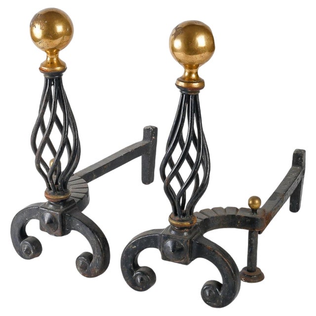 Wrought Iron Andirons, 1940s, Set of 2 For Sale