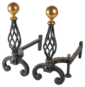 Wrought Iron Andirons, 1940s, Set of 2