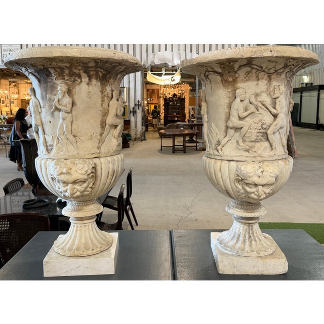 19th Century Antique Italian Marble Bacchanalian Urns Pair For Sale - Image 18 of 18