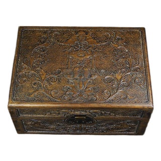 Vintage Huanghuali Wood Carved Box - Abundance & Wealth Motif For Sale