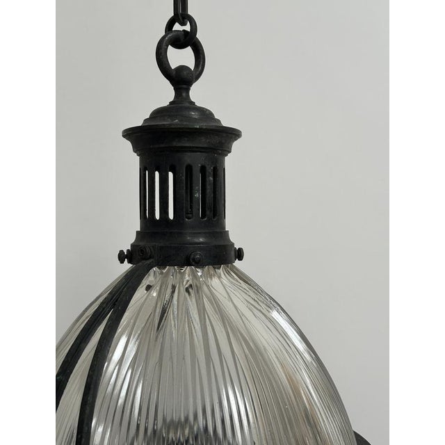 Vintage French Caged Holophane Glass Pendant Light, 1920s For Sale - Image 3 of 6