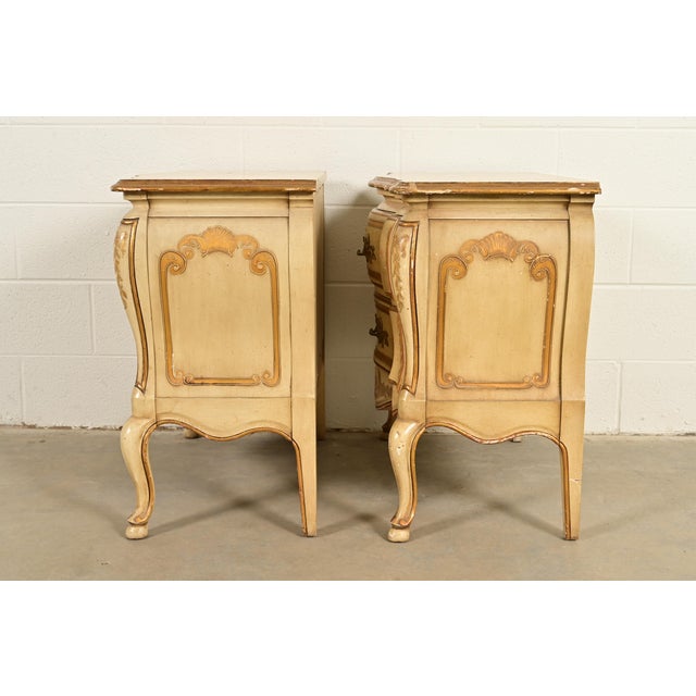 John Widdicomb Italian Rococo Louis XV Cream Lacquered and Gold Gilt Bedside Chests, Pair For Sale - Image 14 of 16