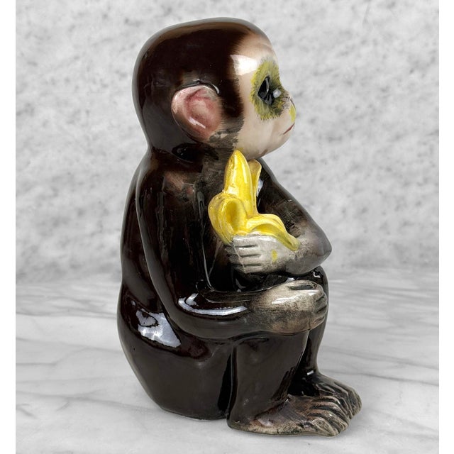 Mid-Century Japanese Porcelain Monkey Holding Banana Sculpture For Sale - Image 4 of 9