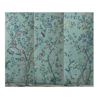 Hand-Painted Chinoiserie Floral & Bird Wall Panels on Tea Paper For Sale