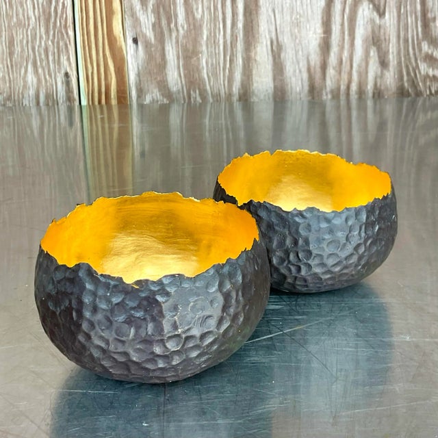 Vintage Contemporary Alexander Lamont Hammered Raw Edge Bronze Bowls - a Pair For Sale - Image 9 of 9