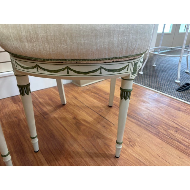 Textile Pair of Painted Neoclassical Armchairs in Cream & Sage Green – Directoire Style Style For Sale - Image 7 of 9