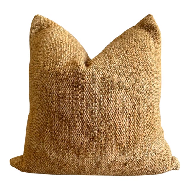 Custom Wool Pillow in Gold Moss With Down Insert For Sale