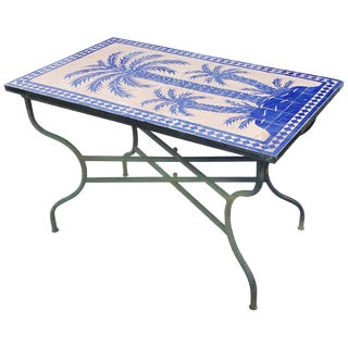 Moroccan Rectangular Blue Tree of Life Mosaic Dining Table For Sale