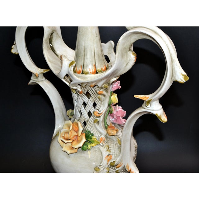 1970s Marked Capodimonte Porcelain Floral & Basket Weave Table Lamp Italy Marble Base Chairish