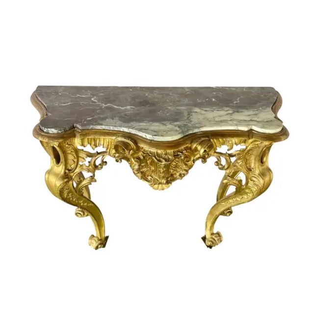 French Louis XV Style Giltwood Console Table With Marble Top For Sale In Tampa - Image 6 of 18