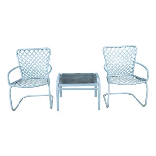 Mid 20th Century Brown Jordan Mid Century Modern Tubular Tamiami Patio Armchairs Table Set For Sale