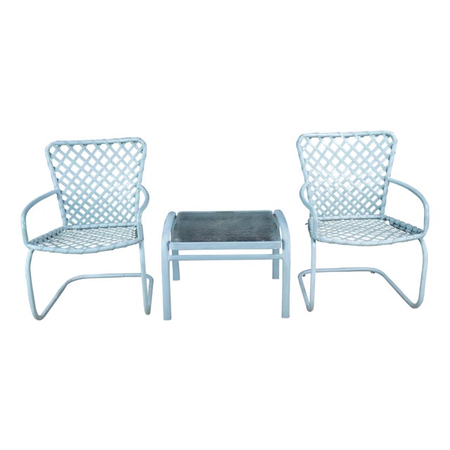 Mid 20th Century Brown Jordan Mid Century Modern Tubular Tamiami Patio Armchairs Table Set For Sale