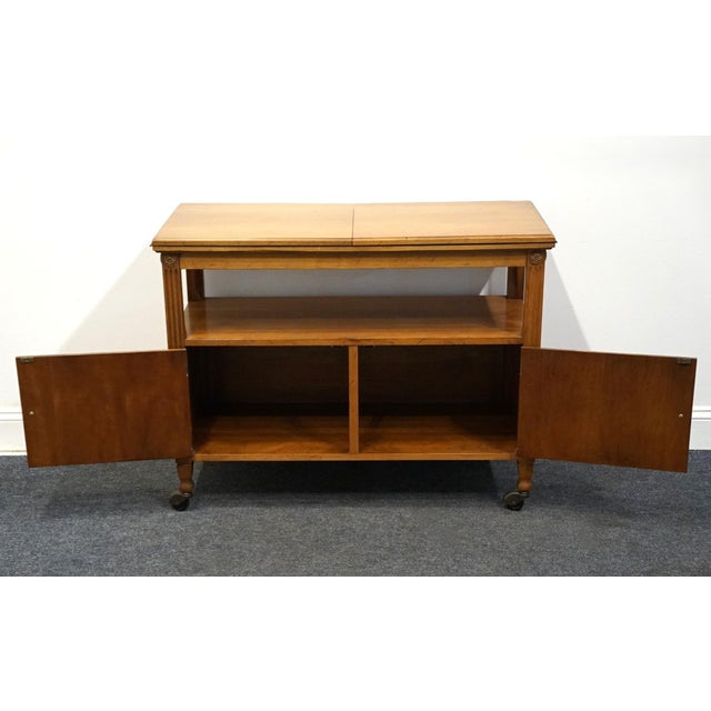 Davis Cabinet Company Davis Cabinet Co. Solid Walnut Italian Provincial 80" Flip Top Server Buffet For Sale - Image 4 of 12