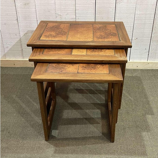 Brown Vintage Nesting Tables in Teak and Tiled Top, 1970s, Set of 3 For Sale - Image 8 of 8