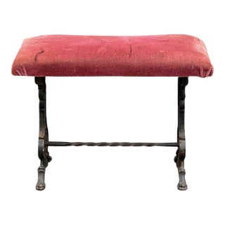 Late 19th Century Antique Victorian Cast Iron Window / Vanity Bench With Velvet Seat For Sale