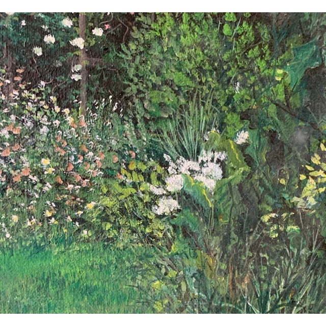 1970s Vintage Oil Painting Art Deco “Secret Garden” Signed Claire Beauregard 1970 For Sale - Image 5 of 8