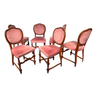 Italian Chairs in Beech and Velvet, 1960s, Set of 6 For Sale