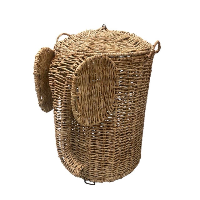 Woven Wicker Elephant Laundry Hamper With Lid For Sale In West Palm - Image 6 of 9