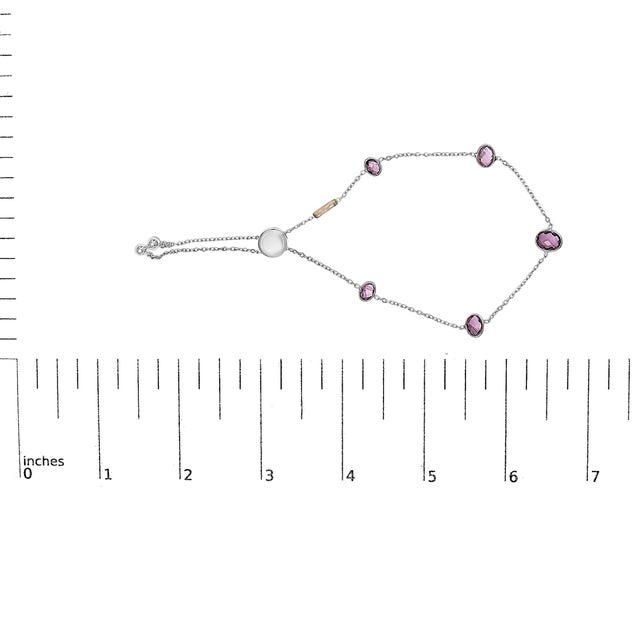 Early 21st Century .925 Sterling Silver Bezel Set Purple Amethyst 5 Station Adjustable Bolo Bracelet For Sale - Image 5 of 5