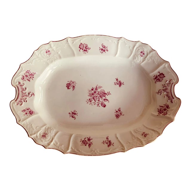 French Porcelain Depp Well Meat Platter , Circa 1820 — Rose Floral For Sale
