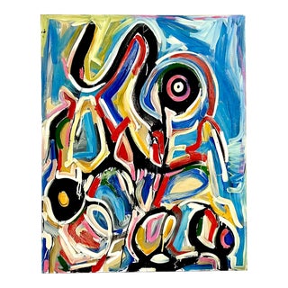 Vintage Boho Monumental Abstract Oil on Canvas For Sale