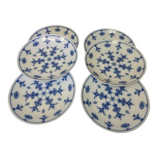 1950s Royal Copanhagen Style Elegant Bavarian Blue and White Shallow Porcelain Bowls - Set of 6 For Sale