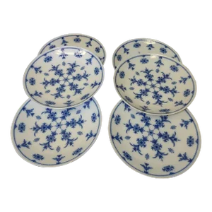 1950s Royal Copanhagen Style Elegant Bavarian Blue and White Shallow Porcelain Bowls - Set of 6