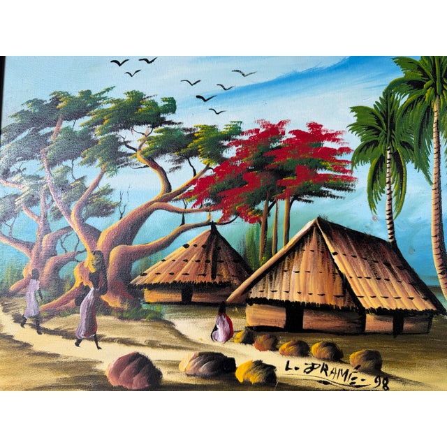 1980s Vintage Haitian Landscape Oil Painting – Signed L.. Framé For Sale - Image 5 of 12