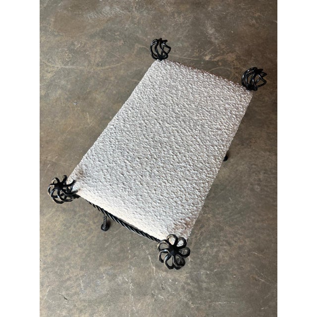 Contemporary Bouclé Custom Upholstered Stool For Sale - Image 3 of 3