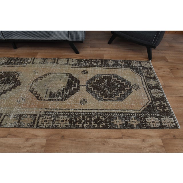 1970s Vintage Handmade Wool Cotton Beige Runner Rug For Sale - Image 10 of 11