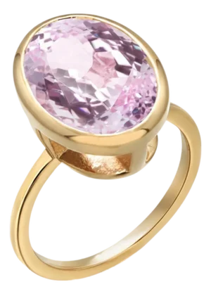 14k Yellow Gold Bezel Set Kunzite Solitaire Ring Weighing 8.56 Carats, Size 6