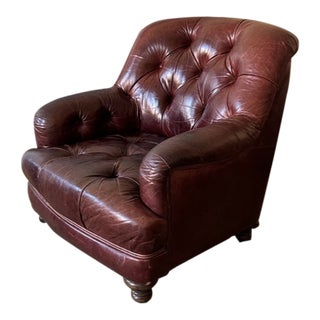 Tufted Leather English Roll Arm Chair For Sale