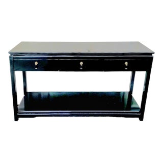 Vintage Black Lacquered 3 Drawer Elegant Console Table by Lane Furniture For Sale