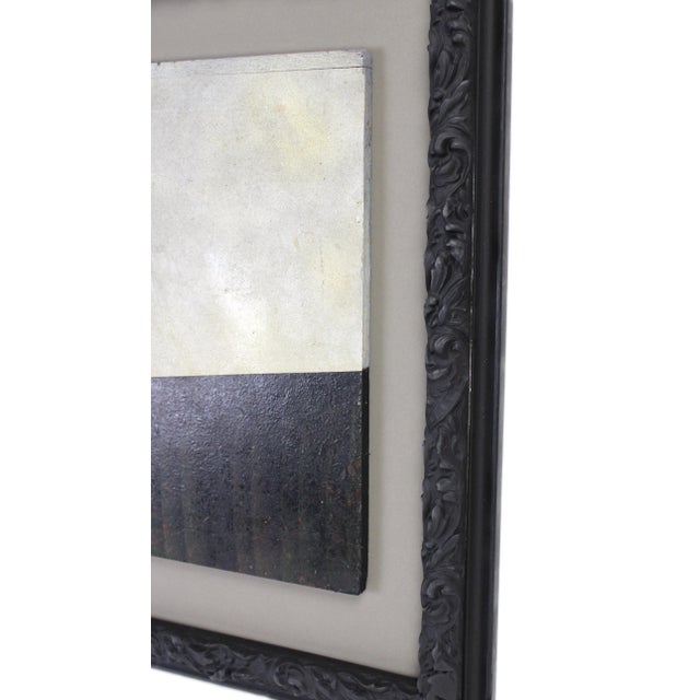 Mid 20th Century Vintage Abstract Surrealist Floating Biomorphic Shape Over Gray and Black Painting For Sale - Image 5 of 9