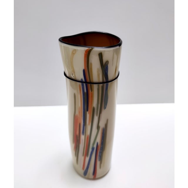 Beige Postmodern Cylindric Encased and Hand-Blown Opaline Glass Vase, Italy, 1960s For Sale - Image 8 of 13
